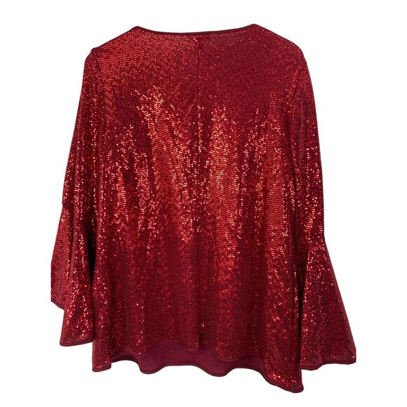 NWT Red Vince Camuto Womens 1X Sequin Bell Sleeve Top Neck Bling Date 8696 - Picture 7 of 9